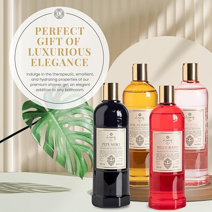 Logevy Pepe Rosa Shower Gel – Indulgent Pink Pepper Aroma Made from the Best Skin-Friendly Ingredients, Rich in Nutritional Properties for Rejuvenating, Hydrating, and Soothing Action – 500ml