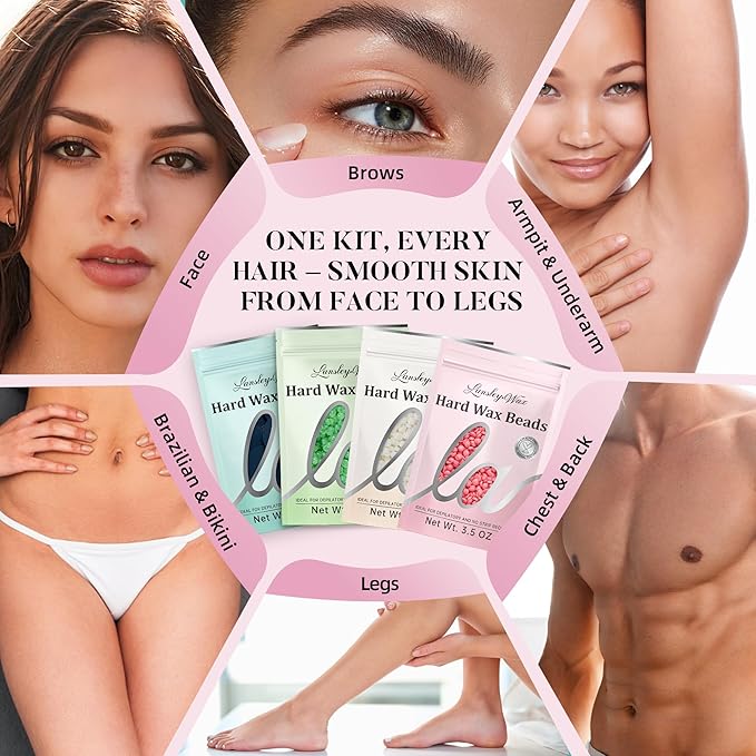 LANSLEYWAX Digital Waxing Kit for Women Men - Water Pink Waxing Machine with 39 Accessories - Hard Wax Kit for Arm Leg Brazilian Bikini Face Sensitive Skin, Wax Warmer Hair Removal for Home/Salon Use