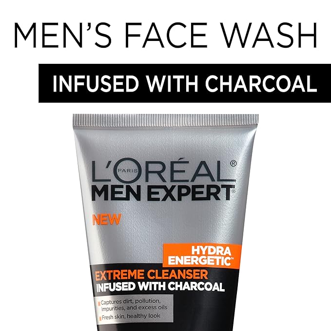 L'Oreal Paris Men Expert Hydra Energetic Daily Facial Cleanser with Charcoal,.,(Pack of 4)