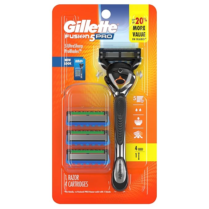 Gillette Fusion5 ProGlide Shaving Razor for Men, Razor Handle, 4 Razor Blade Refills, FlexBall Razor Handle and Precision Trimmer for Men
