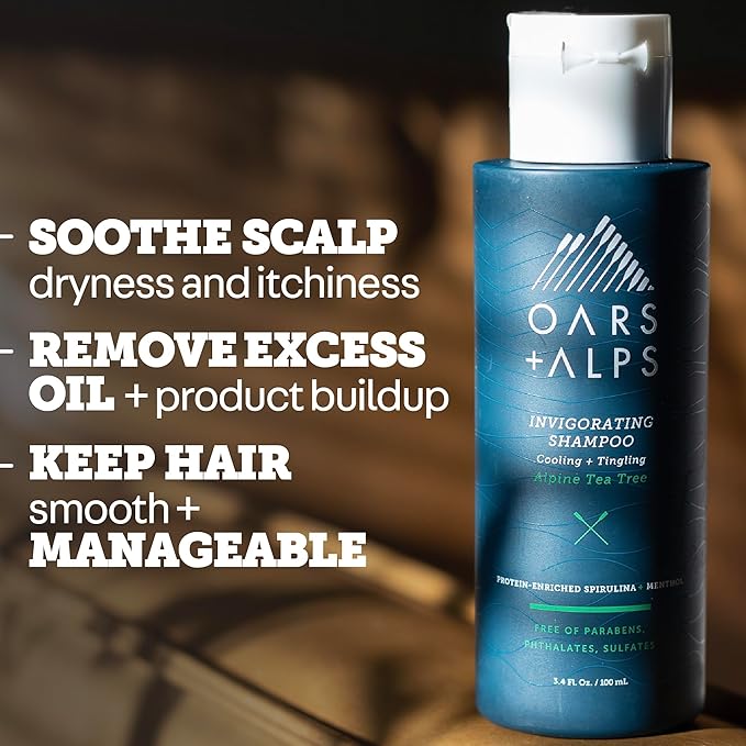 Oars + Alps Men's Sulfate Free Hair Shampoo and Conditioner Set, Infused with Witch Hazel and Tea Tree Oil, Alpine Tea Tree, Travel Size 3.4oz Each