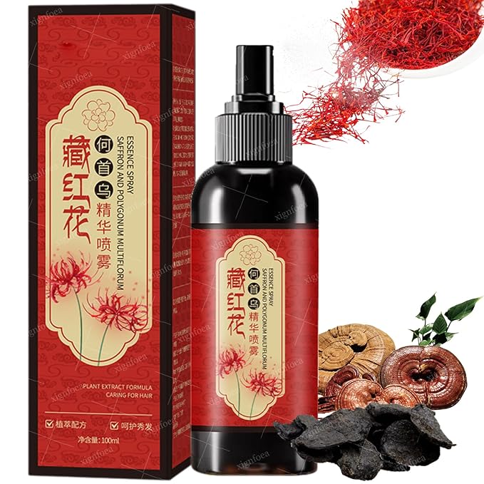 Saffron Hair Blackening Spray, Saffron Herbal Spray, Japanese Hair Essence Spray for Soft, Silky, Nourishes & Strengthens Hair, Improves Dryness & Frizz (1 Pc)