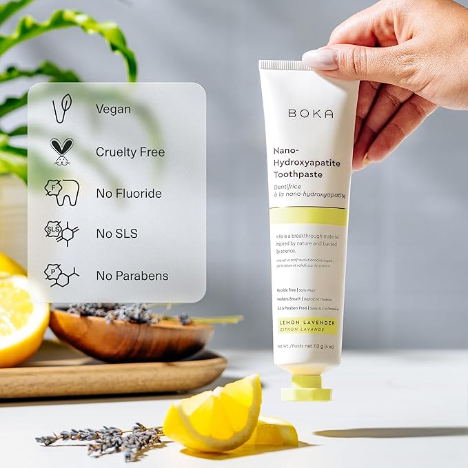Boka Fluoride Free Toothpaste, Nano Hydroxyapatite Toothpaste, Appropriate for Sensitive Teeth - for Adult, Kids Oral Care - Lemon Lavender Flavor, 4 Fl Oz 3Pk US Manufactured