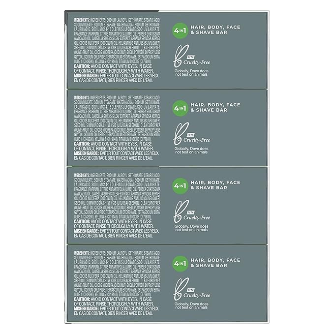 DOVE MEN + CARE Plant-Powered Natural Essential Oil Bar Soap Reinvigorating Lime + Avocado Oil to Clean and Hydrate Mens Skin 4-in-1 Bar Soap for Men's Body, Hair, Face and Shave. 5 oz, 4 Count