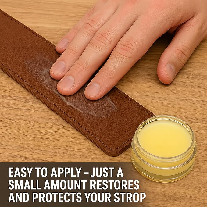 GENTS 2" Leather Strop 30ml Conditioning Paste Professional Hone and Sharpen your Shaving Razor, blade, knives, cutlery and tools- Leather Balm (Pack of 1 with Brown Strop)