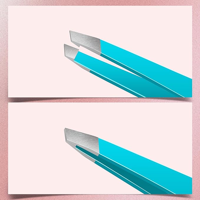 MARKHOR® Crystal Cyan Eyebrow Tweezers for Women Facial Hair, Splinter and Ingrown Hair Removal Tweezers Set, Professional Pointed and Slant Tweezers for Eyebrows, Precision Tweezers for Eyebrows