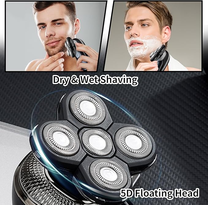 2Pcs Shaver Replacement Blades Head Shaver, Universal 5 Blades Shaver Replacement Heads for Electric Razor Shaver Head, 2 Cleaning Brush