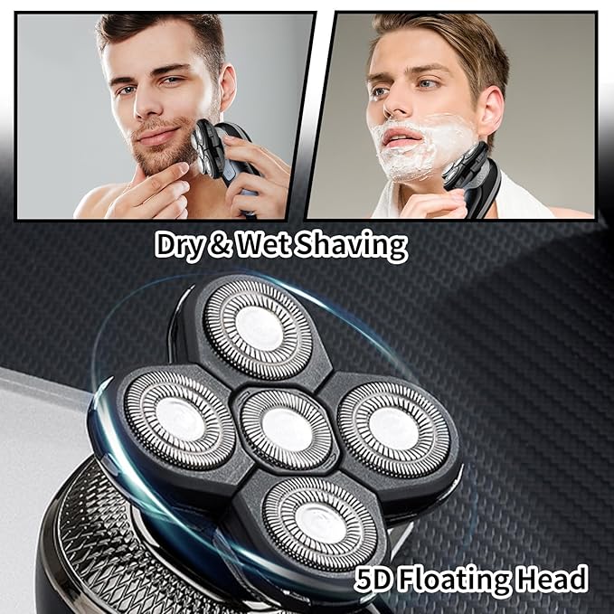 3Pcs 5 Head Shaver Replacement Blades for Freebird Head Shaver, Universal 5 Blades Shaver Replacement Heads for Electric Razor Shaver Head, Bald Men Freedom Grooming Head and Face, Black