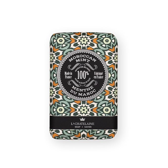 La Chatelaine Shea Butter Bar Soap| Natural and Organic |Triple Milled | Made in France | Unisex, Men, Women | Large (Moroccan Mint)