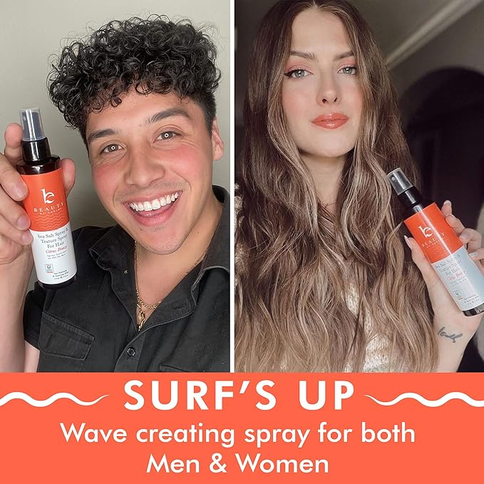 Beauty by Earth Sea Salt Spray for Hair Men & Women - Beach Waves Texturizer, Fine Texturizing Texture Volumizing Spray, Women, Clear, 6 Fl Oz (Pack of 2), Pack 2
