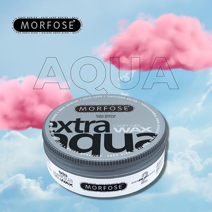 Morfose Extra Aqua Hair Gel Wax with Shiny and Flexible Level 2 Hold, Manage Flyaways, Braids, and Curls, Professional Hair Styling for Women and Men, Chewing Gum Scent, 5.92 fl. oz