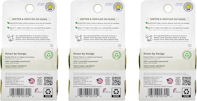 Radius Vanilla Mint Dental Floss 55 Yards Vegan & Non-Toxic Oral Care Boost & Designed to Help Fight Plaque Clear - Pack of 3