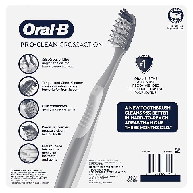 Oral-B Pro Clean Cross Action Toothbrushes, Deep Plaque Removal, 6 Count