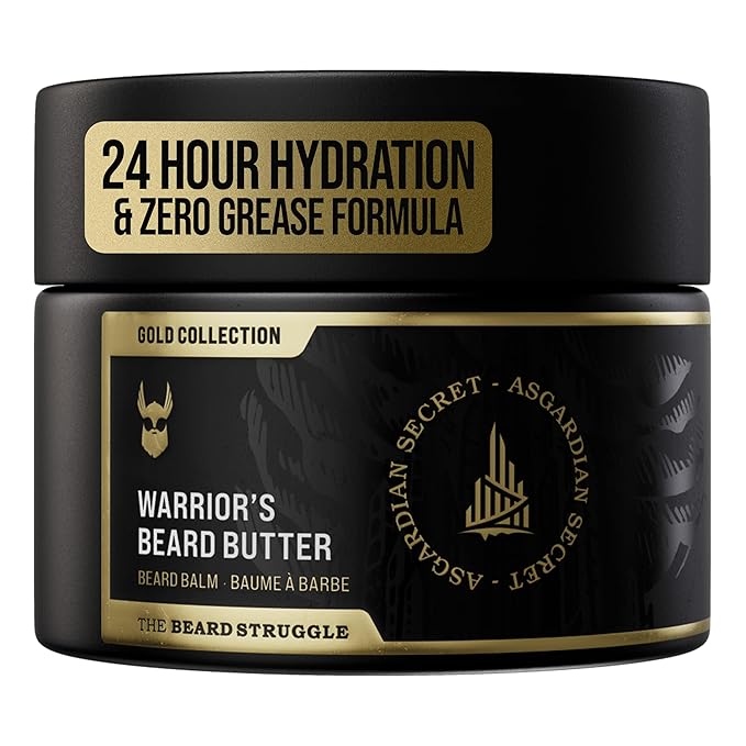 The Beard Struggle Warrior’s Beard Butter Asgardian Secret - Gold Collection - Handcrafted with Non-Greasy Low-Hold Formula, Luxurious Cologne-Grade Fragrances - 50g / 1.76 US. oz. Warrior-Glass Jar
