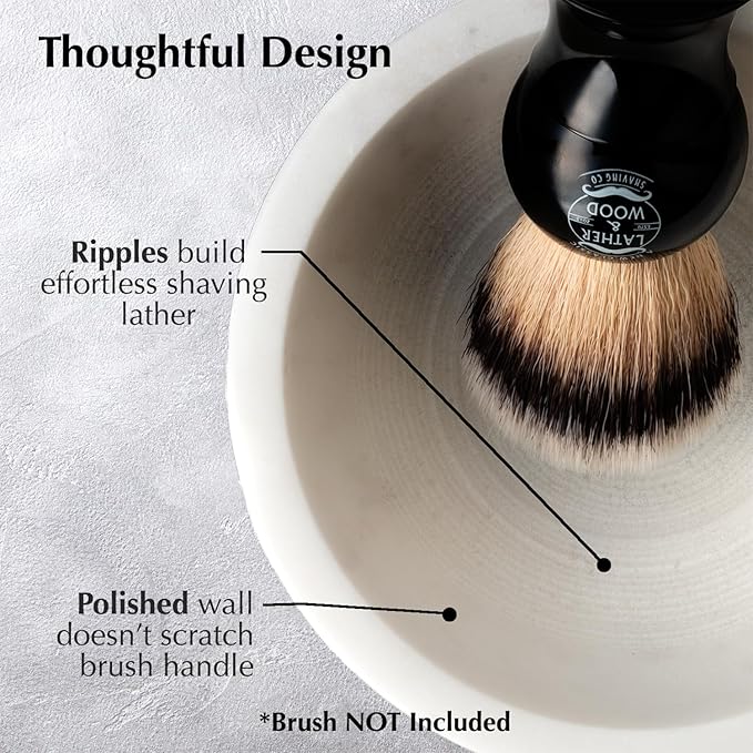 Lather & Wood Marble Shaving Cream Bowl - Premium Stone Holds Heat with Lather Ridges - White