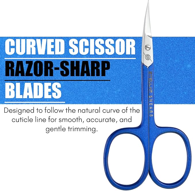 Cuticle Scissor Extra Fine Curved Blade – Precision Stainless Steel Manicure & Pedicure Scissors for Eyebrow, Eyelash, Beard & Dry Skin – Professional Small Nail Scissors (Blue)