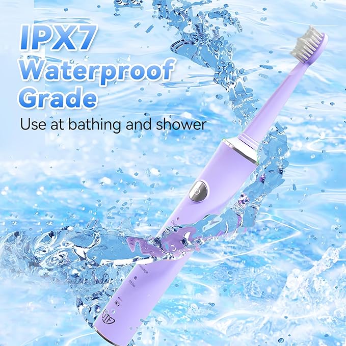 JTF Sonic Electric Toothbrush for Adults: 6 Brush Heads, Travel Bag, Tongue Scraper, 5 Brushing Modes for Teeth, Smart Timer and IPX7 Waterproof, Rechargeable Toothbrush for Deep Cleaning & Whitening