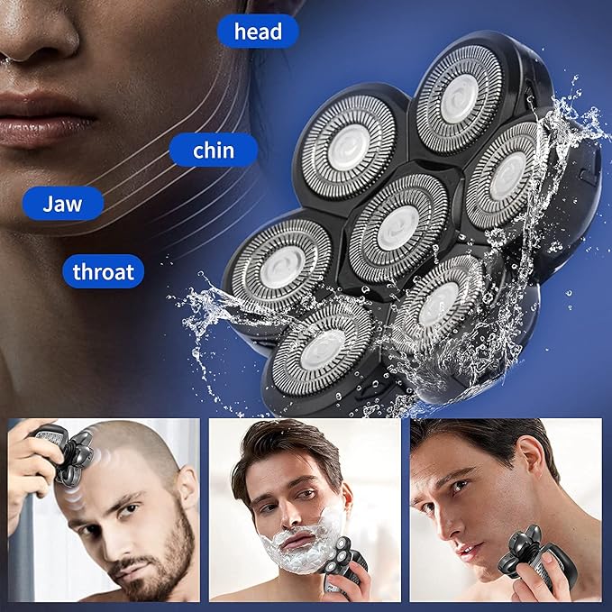 Roziapro Upgrade 7D Freedom Head Shaver Replacement Blades Electric Shaver Replacement Head Shavers for Bald Men Replaceable Head Waterproof Blades for Men 5 in 1 Bald Head Replacement Blades (Gray)