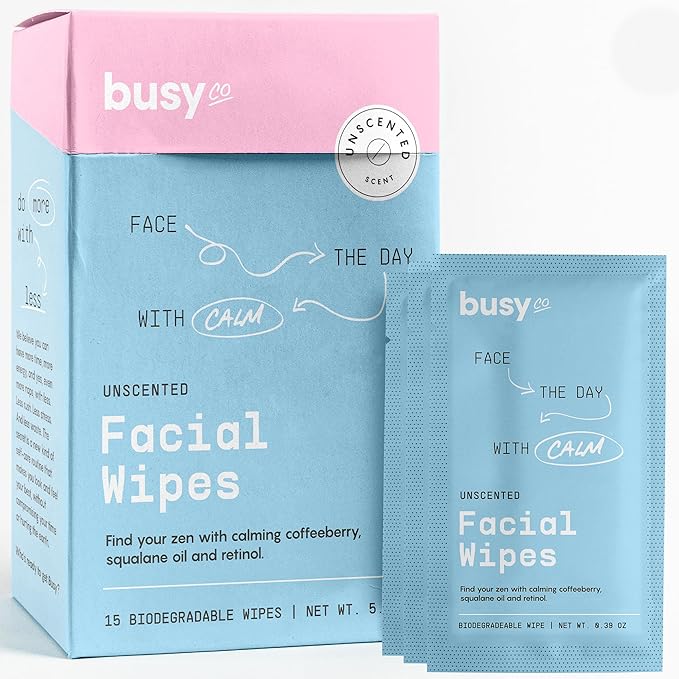 Calm Line Facial Wipes - Brightening Cleaning Wipes, Unscented Moist Towelettes Individually Wrapped - Natural Wipes & Face Wash Cloth for Facial Cleansing with AHA/BHA, Clover and Calendula - 15ct