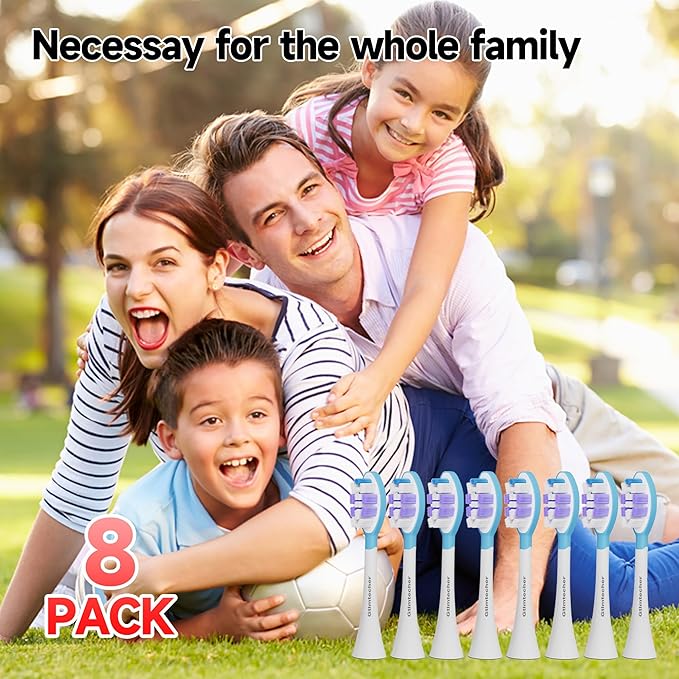 Electric Toothbrush Heads for Philips Sonicare Replacement Heads, 8 Pack Adults Kids 7+ Sonicare Toothbrush Replacement Brush Heads Philips Sonicare Sensitive Replacement Heads C2 C3 G2 G3 A3, White