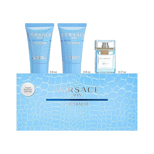 Versace Man Eau Fraiche By Gianni Versace For Men Edt .17 Oz Mini & After Shave Balm .8 Oz Mini & Shower Gel .8 Oz Mini