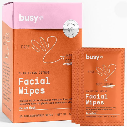 Refresh Face Wipes – Individual Cleaning Facial Wipe Singles- Moist Towelettes Individually Wrapped – After Workout & Travel – Fresh Citrus - AHA/BHA, Clover & Calendula