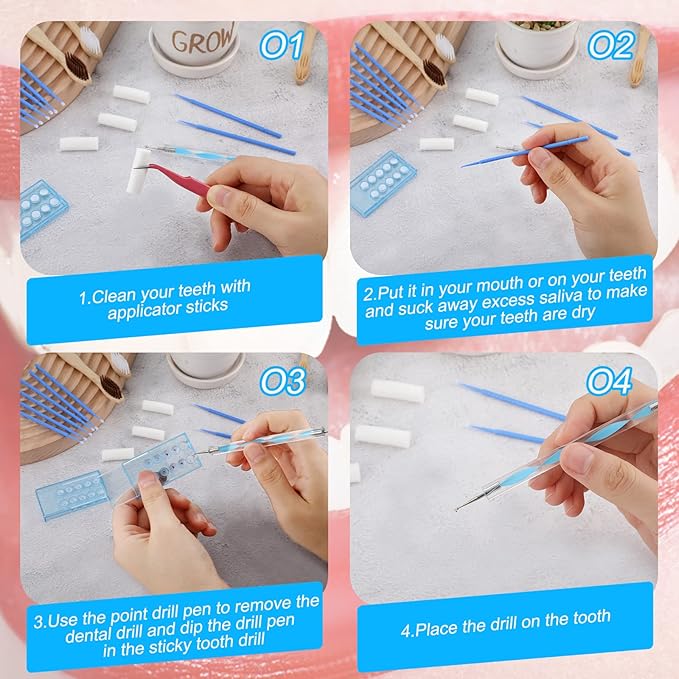 Boao 61 Pcs Tooth Gem Kit DIY Jewelry Dental Gems Reflective Teeth Diamonds Set Artificial Crystal Ornaments Jewel with Applicator Sticks Dot Drill Pen Cotton Sticks(White,Colorful,Blue)