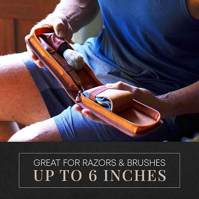 Razor Travel Case - Safety Razor Case, Straight Razor Case, Disposable Razor Case, Elegant Travel Razor Case For Your Razor & Brush, Keeps Razor & Brush Clean, Travel In Style, Great Gift (Brown)