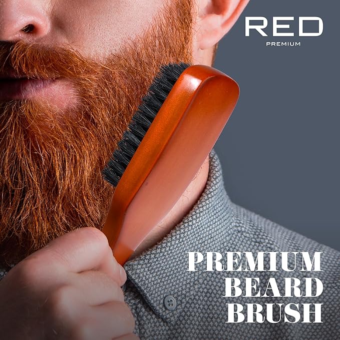 Red by Kiss Beard Brush with 100% Natural Boar Bristles for Men, Premium Wooden Brush, Beards Mustaches Grooming Shaving Comb, Tame and Soften Facial Hair (Club)