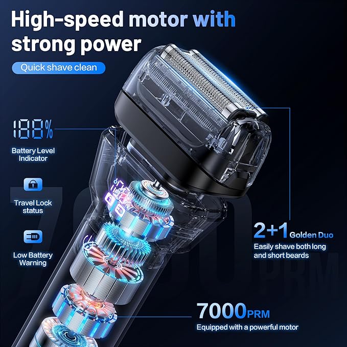 Electric Foil Shavers for Men Electric Razor with 4D Flex Floating Heads,Rechargeable Beard Trimmer with LED Display,Cordless Face Shaver for Travel,IPX6 Waterproof Wet Dry Face Razor,USB Type C