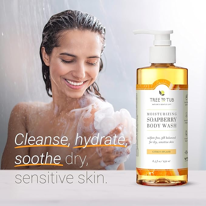Tree to Tub Citrus Body Wash for Dry Skin & Sensitive Skin - pH Balanced Moisturizing Body Wash, Hydrating Sulfate Free Body Soap for Women & Men w/Organic Shea Butter, Aloe Vera, Natural Soapberry