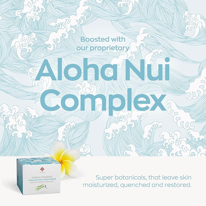Hanalei Makai Marine Face Moisturizer Gel Cream, Lightweight Non-Greasy Lotion for Dry Skin, Hydrating Formula with Hawaiian Botanicals, Vegan & Cruelty-Free, 1.7 fl oz