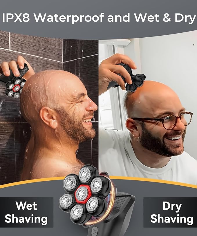 Head Shavers for Bald Men, 7D Head Shaver with LED Display, 3 Adjustable Modes, 10000 RPM High Speed Motor, IPX8 Waterproof, USB Fast Charging, Black