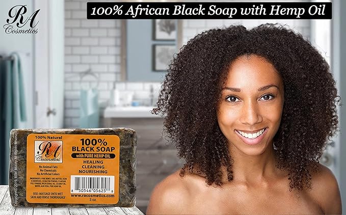 RA COSMETICS 100% African Black Soap With Hemp Oil 5 oz