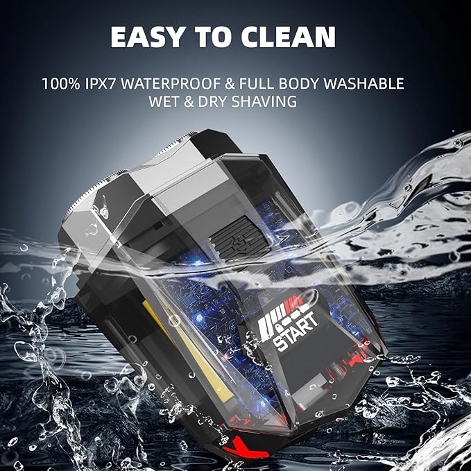 Cyberpunk Mini Electric Shaver, Portable Electric Razor for Men, Smart Display, IPX7 Waterproof, Wet & Dry Shaving, Rechargeable Cordless Rotary Shaver for Home, Office, Car, Gifts