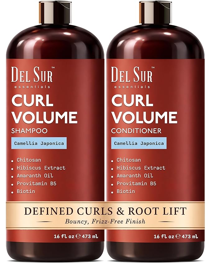 DEL SUR Curly Hair Shampoo and Conditioner Set | 16 fl oz Each | with Camellia Japonica, Hibiscus & Amaranth Oil | Curl Defining, Volume & Hydration for Curly & Wavy Hair