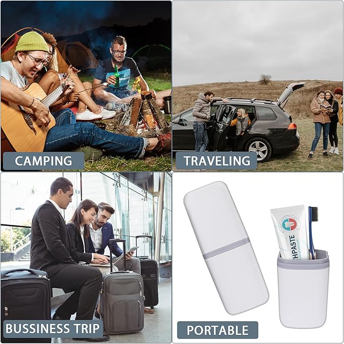 Travel Toothbrush Cup Case Portable PP Seal Tooth Brush Holders Cover Multi-Function Toothpaste Storage Container Cup for Home School Camping Business Trip Bathroom(White)