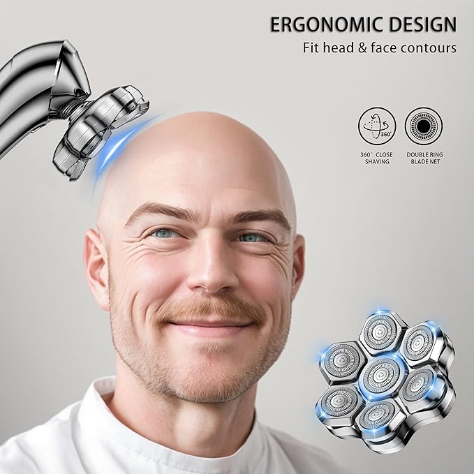 Magnetic Head Shaver Replacement Heads 7 Double Ring Waterproof Rotary Razor Blades for Bald Men Compatible with freebird wyklaus shpavver & Other Brands(silverm7)