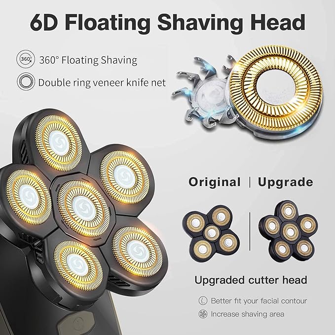 Roziapro Upgrade 6D Electric Shaver Replacement Head Freedom Head Shaver Replacement Blades Head Shavers for Bald Men Replaceable Head Waterproof Blades for Men Replacement Blade Head (Gold Pack 2)
