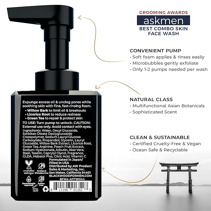 Blackwood For Men X-Punge Foaming Face Wash, Natural Men's Face Cleanser for Normal to Oily Skin | Fights Acne, Reduces Redness, Calms Skin, Exfoliates, Moisturizes | Sulfate Free, Paraben Free, Vegan