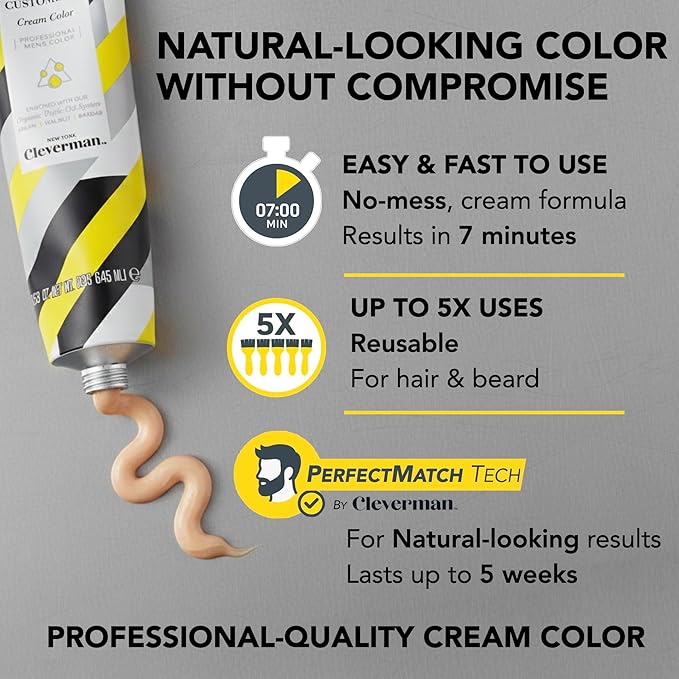 Cleverman Dark Brown Hair & Beard Dye Kit for Men - Natural-Looking Gray Coverage, Professional-Quality, Ammonia-Free for Hair, Beard & Mustache