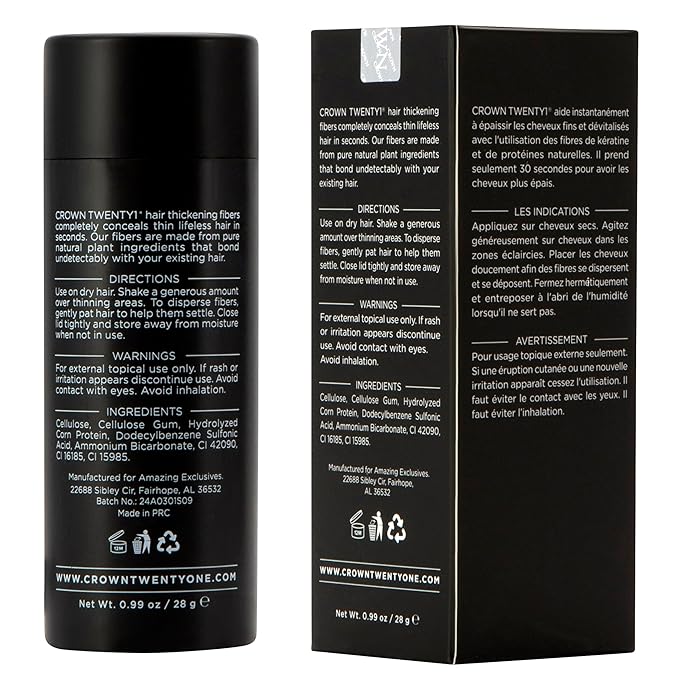 CROWN Hair Building Fibers (28g) - Instantly Cover Fine & Thinning Hair for a Thicker, Fuller Look - A Natural Keratin Concealer - 13 Shades for Men & Women - Dark Gray