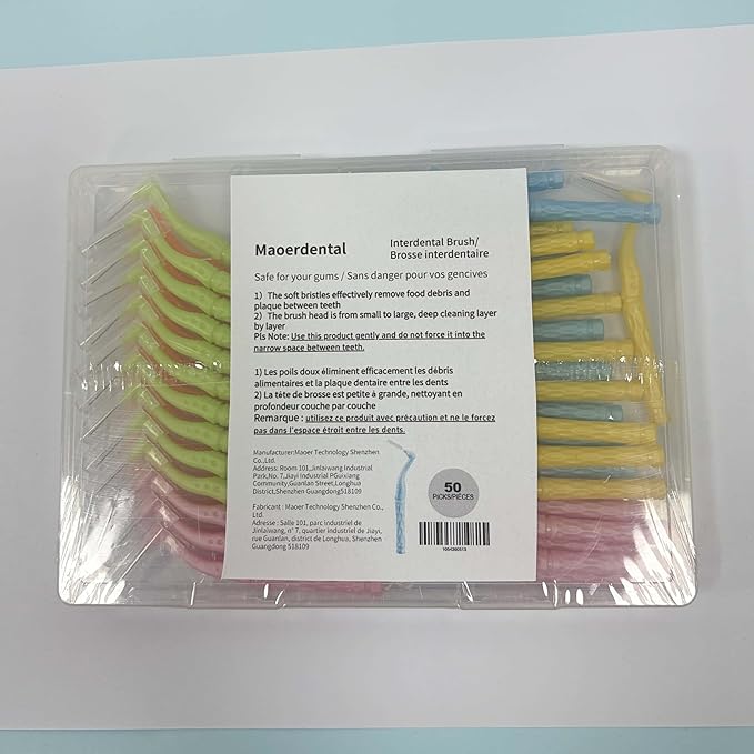 50PCS L-Shaped Interdental Brushes Braces Toothbrush Short Handle,5 Different Sizes Dental Floss Brush Angled Interdental Toothpick