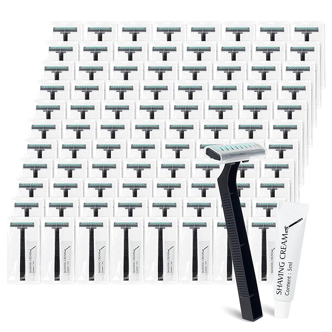 Disposable Razors Bulk, Razors Individually Wrapped Bulk With Shaving Cream, For Hotels, Shelters, Homeless, Nursing Homes, Charities, Churches, Black (100-PACK)