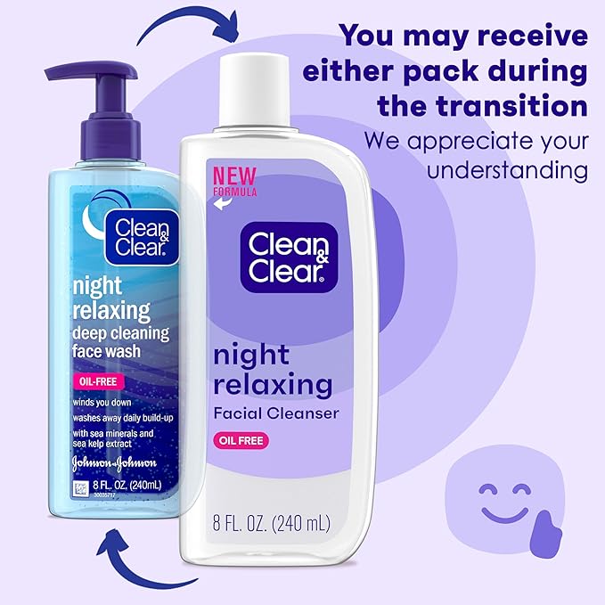 Clean & Clear Night Relaxing Deep Cleaning Face Wash, 8 Fluid Ounce (Packaging May Vary) (Pack of 2)