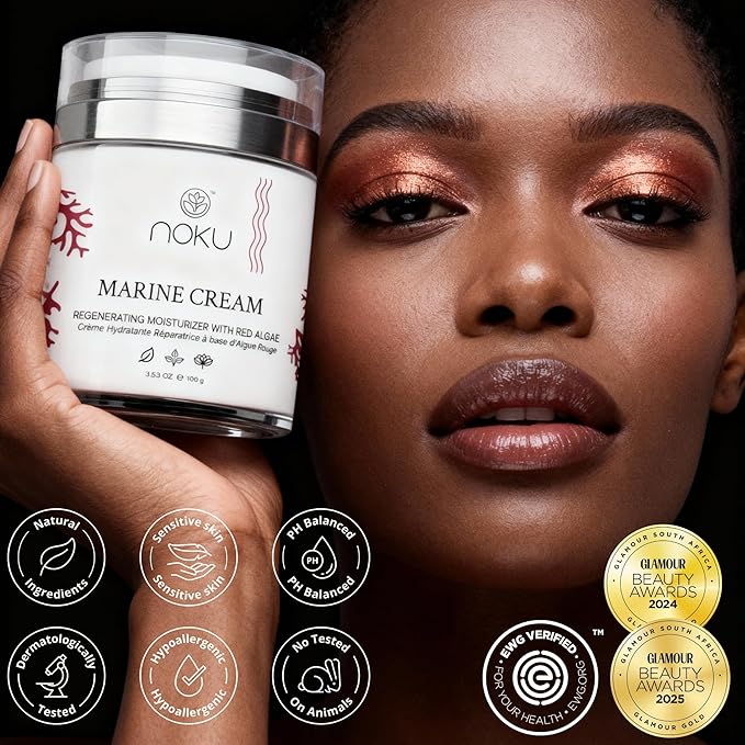 Noku Marine Cream 100ml – Ultra-Hydrating Anti-Aging Moisturizer for Men & Women | Red Algae, Vegan Collagen & Argireline Peptides | Airless Jar, Vegan, Cruelty-Free, Award-Winning Skincare