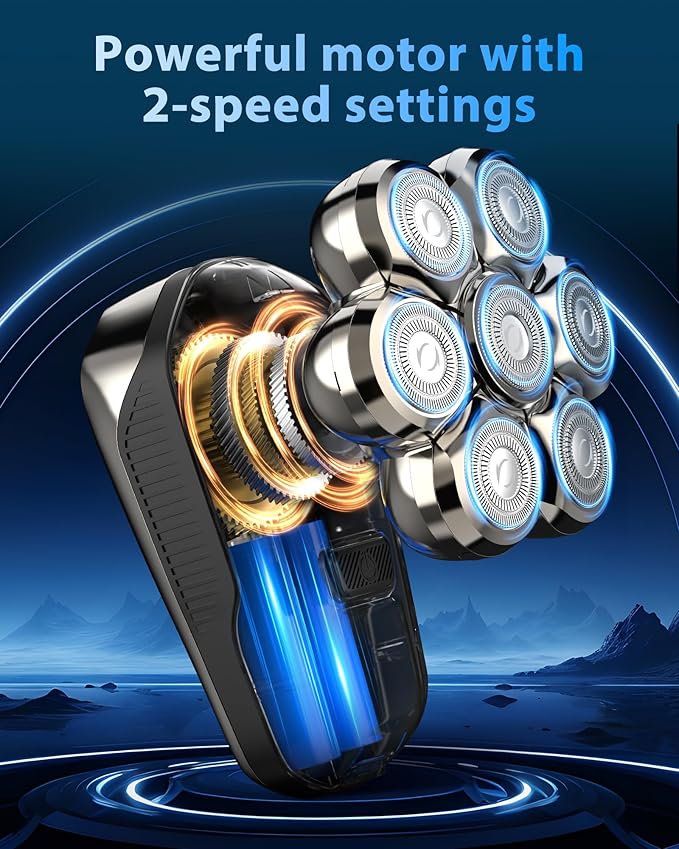 Head Shaver for Bald Men, 5-in-1 Electric Razor with 7D Floating & 2-Speed Modes, IPX7 Waterproof, LED Smart Display and & Type-C Fast Charging, Professional Grooming Kit for Men Head, Face Beard