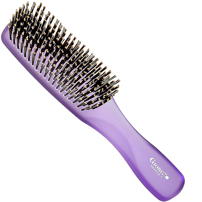 Giorgio GION1PP Neon Purple 7.75 inch Gentle Touch Detangler Hair Brush for Men and Women. Soft Bristles for Sensitive Scalp. Wet and Dry for all Hair Types. Scalp Massager Brush Stimulate Hair Growth