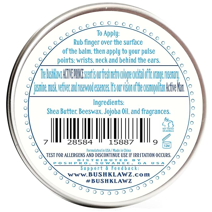 BushKlawz Active Prince Solid Cologne 1 oz Full Size Alcohol Free Natural Concentrated Travel Friendly Tins Men's Fragrance Manly Scents to Satisfy all Types of Viking Cannon Black Prime