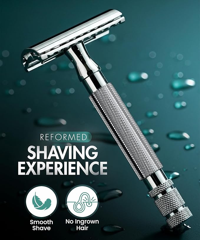 Utopia Care Double Edge Safety Razor for Men & Women with 10 Premium Stainless Steel Blade Refills, Reusable Single Blade Razor, Silver